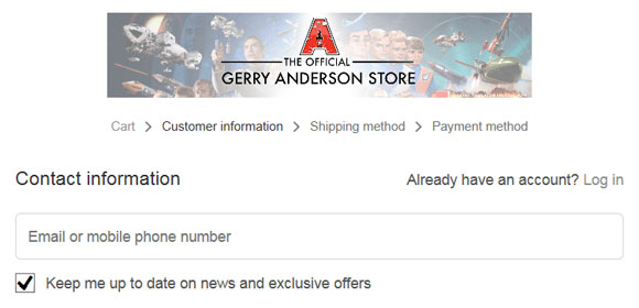 Gerry Anderson Store送付先入力画面